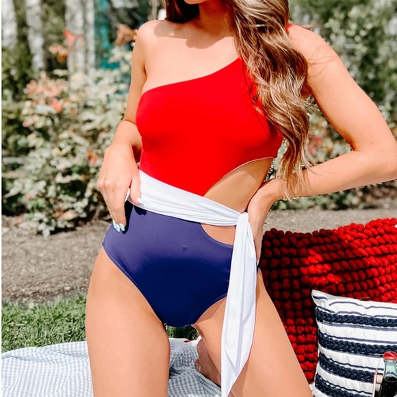 BEACH‎ ONE PIECE SWIMSUIT IN AMERICAN COLORBLOCK  Unbranded Check Measurements - Picture 1 of 13